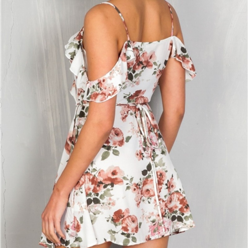 Floral Ruffled Wrap Around Mini Dress - Picture 2 of 4
